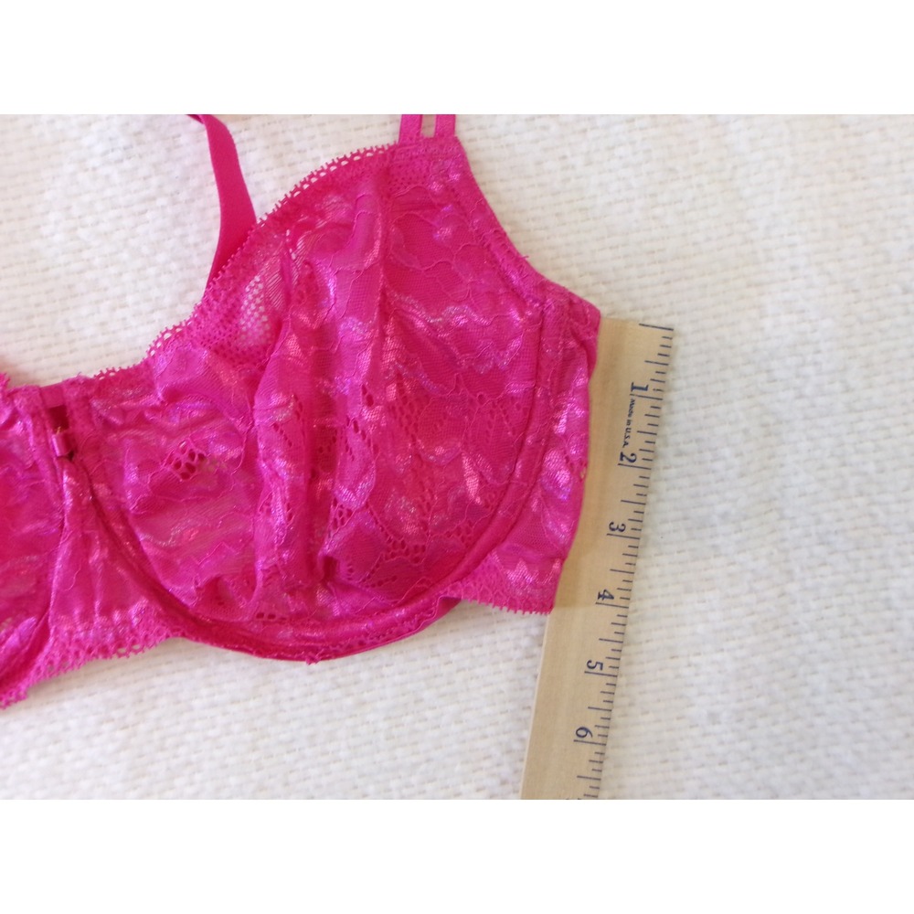 Adored by Adore Me Hot Pink Floral Lace Underwire Bra 40D Unlined Sheer Mesh - Picture 3 of 7